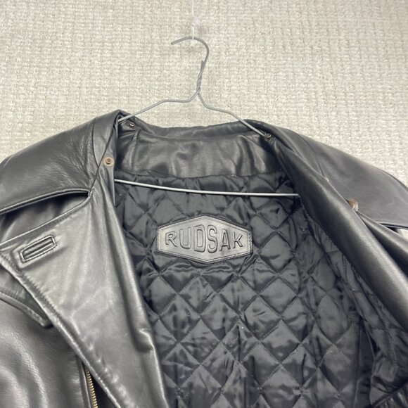 VTG Rudsak Biker Racing Black Leather Jacket Sz M* Punk  Perfecto Asymmetrical - Picture 9 of 16